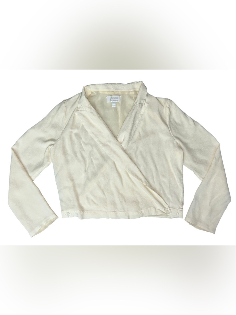Ett:twa By Anthropologie Ivory Long Sleeve Open Wrap Around Blouse Size 12